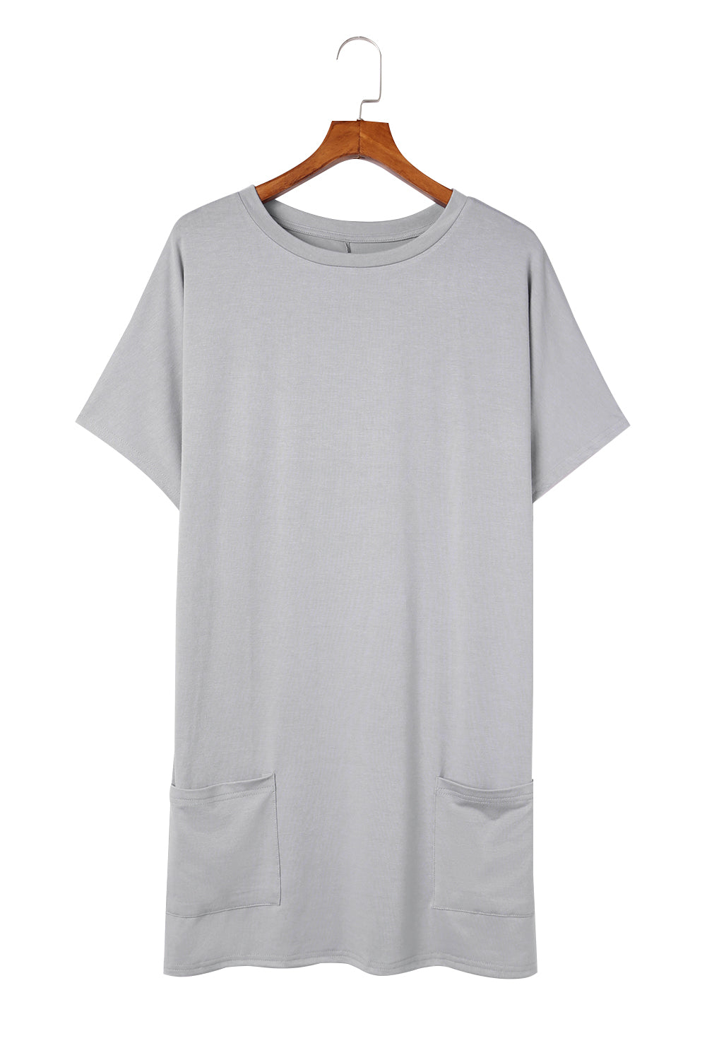 Gray Side Pockets Short Sleeve Tunic Top