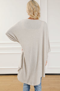 Parchment Bat Sleeve Wide Ribbed Knit Cardigan