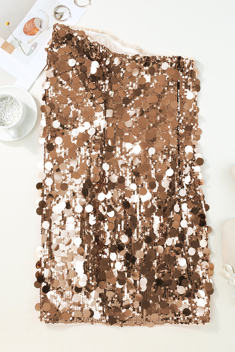 Gold Strapless Bodycon Mini Sequin Dress