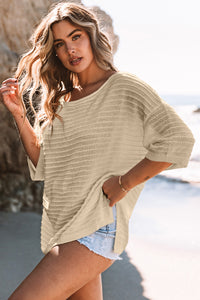 Off The Shoulder Top Apricot Textured Knit Drop Shoulder Tee