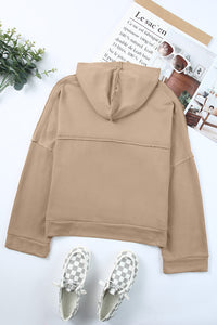 Khaki Casual Button Solid Patchwork Trim Hoodie