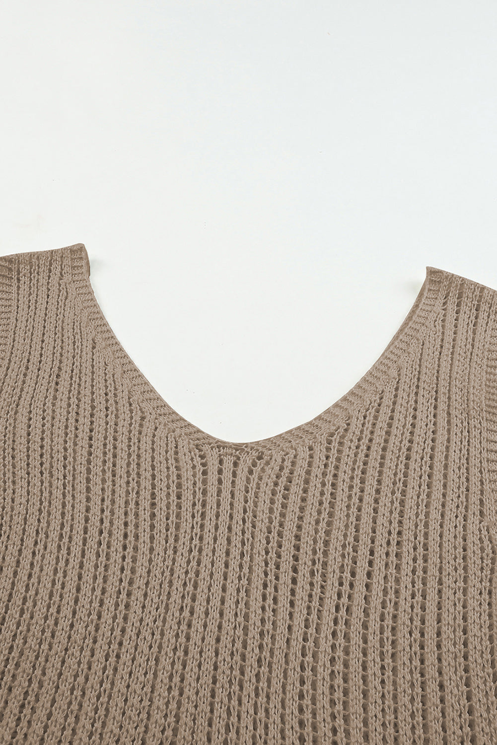 Khaki Hollowed Knit V Neck Tank Top