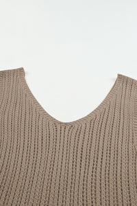 Khaki Hollowed Knit V Neck Tank Top