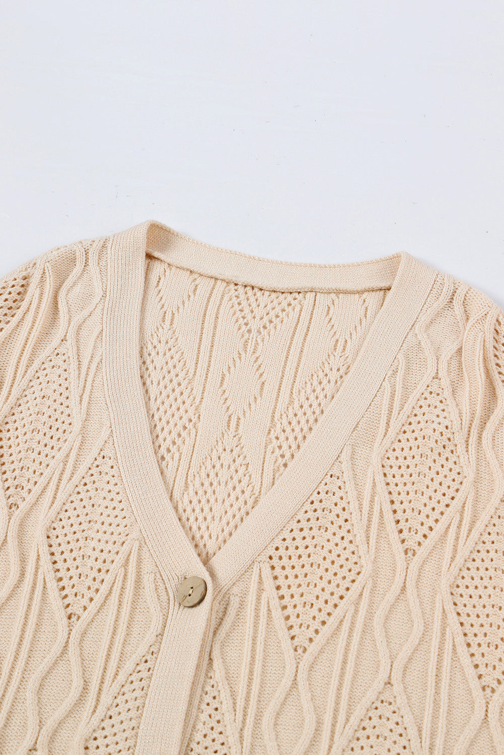 Fashion Open Sweater Apricot Plus Size Knitted Hollow out Button up Cardigan