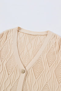 Fashion Open Sweater Apricot Plus Size Knitted Hollow out Button up Cardigan