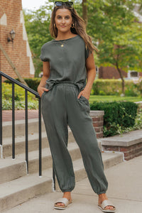 Gray Crinkled Texture Tee and Jogger Pants Set