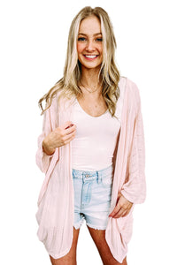 Pink Sheer Open Sweater Lightweight Knit Long Sleeve Cardigan