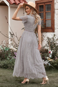 Gray Blue Fill Your Heart Lace Maxi Dress