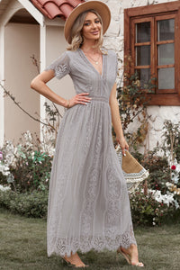 Gray Blue Fill Your Heart Lace Maxi Dress