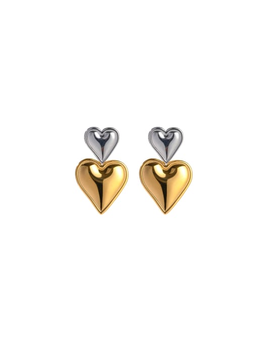 earrings, big earrings, heart earrings, silver and gold two tone earrings, statement earrings, dangle earrings, dangle heart earrings, double heart earrings, designer jewelry, jewelry sales, jewelry with hearts, chunky jewelry, chunky earrings, kesley jewelry, statement jewelry, plain big earrings, cool earrings