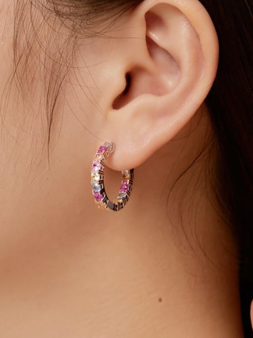 Colorful Medium Hoop Earrings, Round ZIrcon 925 Sterling Silver Statement Hoop Earrings