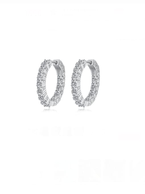 Medium Hoop Earrings, Round ZIrcon 925 Sterling Silver Statement Hoop Earrings