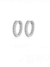 Medium Hoop Earrings, Round ZIrcon 925 Sterling Silver Statement Hoop Earrings