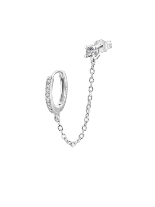 Single Earrings, Stud and Hoop Double Chain Earrings, 925 Sterling Silver Cubic Zirconia