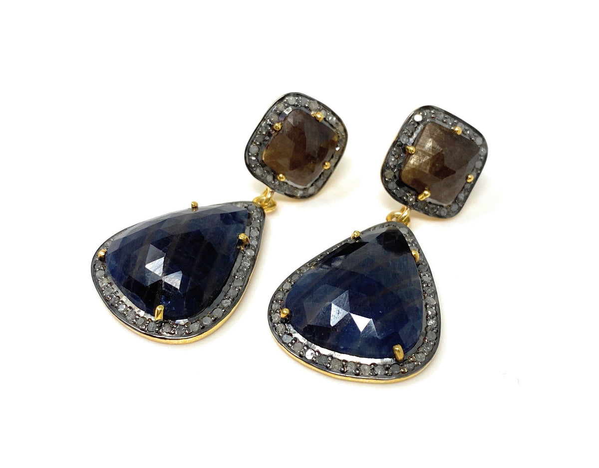 vintage earrings, gemstone earrings, sapphire earrings, smoky quartz, crystals, jewelry with crystals,  blue sapphire earrings, real gemstones, nickel free, fashion jewelry, accessories