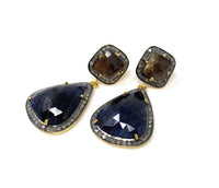 Pave Diamond Earrings, Blue Sapphire and Smoky Sapphire Earrings, Anti