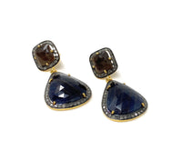 Pave Diamond Earrings, Blue Sapphire and Smoky Sapphire Earrings, Anti