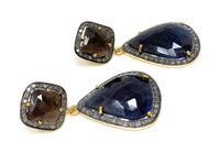 Pave Diamond Earrings, Blue Sapphire and Smoky Sapphire Earrings, Anti