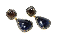 Pave Diamond Earrings, Blue Sapphire and Smoky Sapphire Earrings, Anti