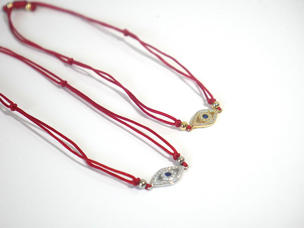 Evil Eye luxe Diamond CZ .925 Sterling Silver Luxury Red String Lucky Bracelet