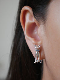 Sexy Cat Earrings, .925 Sterling Silver Front Back Fancy Cat Hypoallergenic Stud Earrings