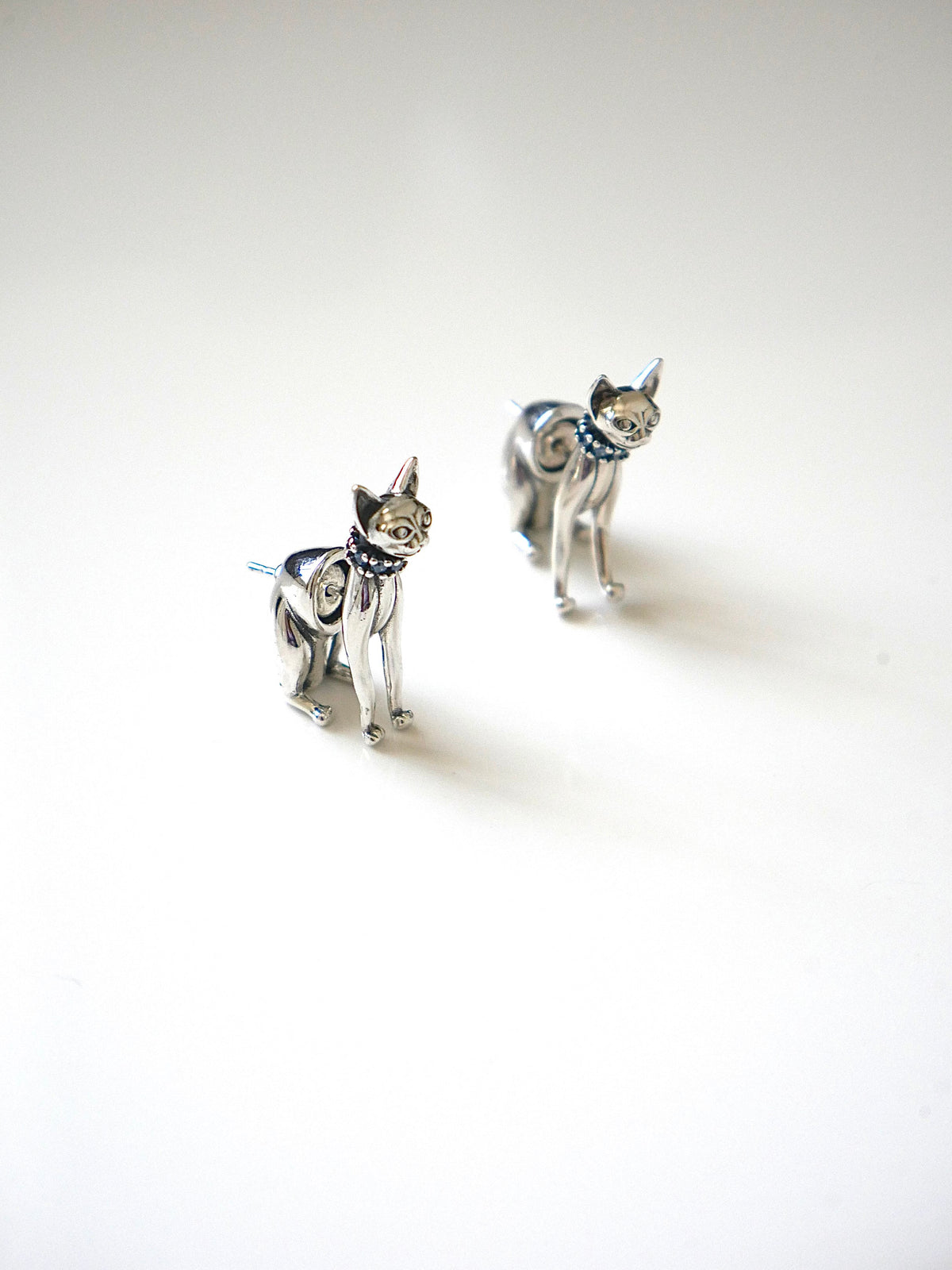 Sexy Cat Earrings, .925 Sterling Silver Front Back Fancy Cat Hypoallergenic Stud Earrings