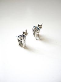 Sexy Cat Earrings, .925 Sterling Silver Front Back Fancy Cat Hypoallergenic Stud Earrings