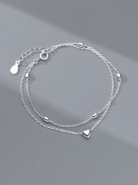 Layered Heart Bracelet, 925 Sterling Silver Layered Tarnish Free Luxury Dainty Double Bracelet