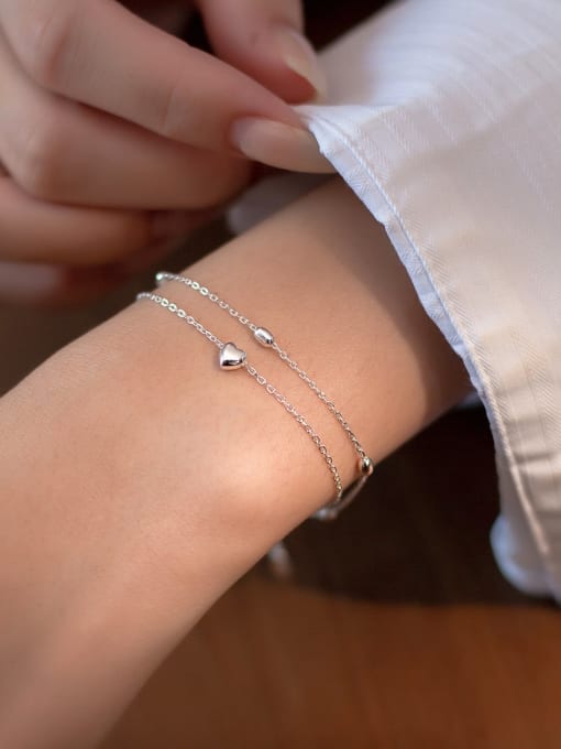 Layered Heart Bracelet, 925 Sterling Silver Layered Tarnish Free Luxury Dainty Double Bracelet