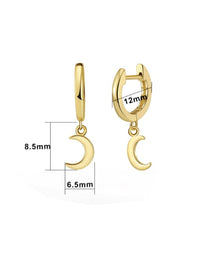 Moon Charm Earrings, .925 Sterling Silver 18K Gold Plated Dangle Moon Huggie Hoop Earrings