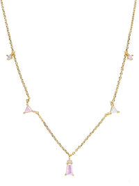 Pink Charm Necklace, .925 Sterling SIlver Dainty Pink Zircon Necklace