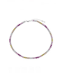 Pink Colorful Tennis Necklace Choker, Zircon .925 Sterling Silver Statement Choker Necklace