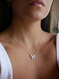 Butterfly Necklace, 14k Gold Plated Pave Diamond Cubic Zirconia .925 Sterling Silver Necklace