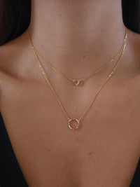 Circle Layered Necklace, 18K Gold Plated .925 Sterling Silver Diamond CZ 2:1 Dainty Necklace