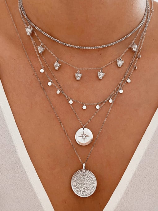 Starburst Coin Necklace, Center Zircon 925 Sterling Silver Luxury Dainty Statement Necklace