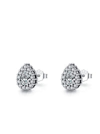 Pear Pave Zircon Stud Earrings, 925 Sterling Silver Teardrop Earrings