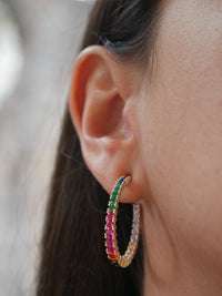 earrings, hoop earrings, gold plated hoop earrings, rainbow, Colorful Large hoop earrings 18k gold plated, .925 sterling silver waterproof, hypoallergenic, big hoop earrings, large hoops, post hoop earrings, influencer accessories trending on instagram and tiktok, top influencer brands, designer luxury rainbow hoop earrings, gift idea, shopping in Miami, jewelry store in Brickell Kesley Boutique, accessories, fashion jewelry, jewelry