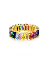 Rainbow Ring Colorful Baguette Eternity Ring 925 Sterling Silver Statement Luxury Rings