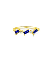 Dainty Sapphire Ring 18K Gold Plated Sterling Silver Baguette Ring