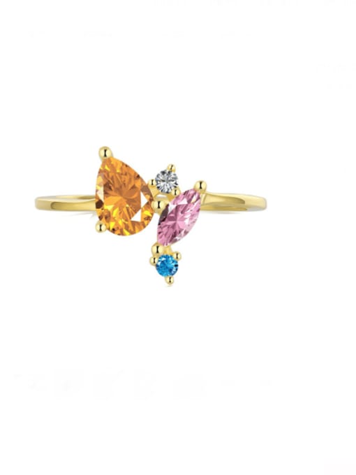 Colorful Irregular Zircon Dainty Ring, .925 Sterling Silver Tarnish Free Luxury Dainty Silver Ring