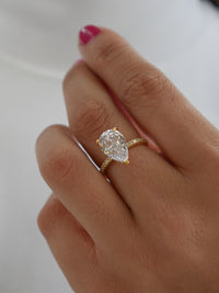 Pear Statement Ring, .925 Sterling Cubic Zirconia 18K Gold Plated Vacation Cocktail Ring