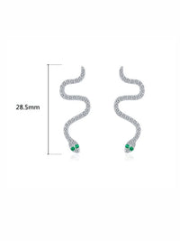 Snake Earrings, .925 Sterling Silver Green Eyes Diamond CZ Long Skinny Snake Post Earrings