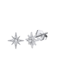 Starburst Ziron Stud Earrings, 925 Sterling Silver Dainty Stud Earrings