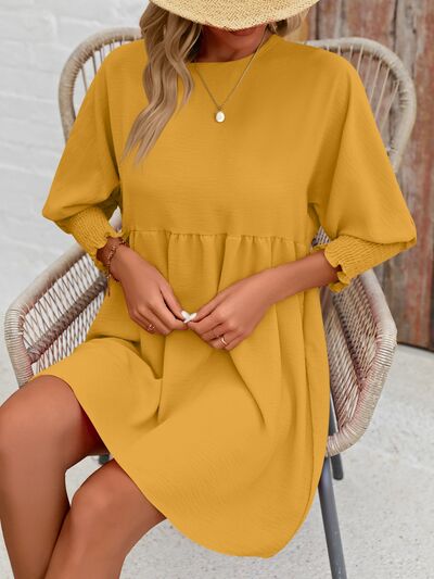 Round Neck Lantern Long Sleeve Casual Mini Dress