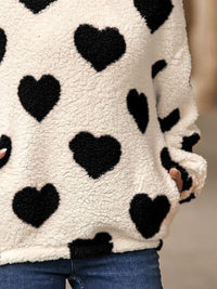 Fuzzy Heart Pocketed Dropped Shoulder Fashion Sweater Hoodie