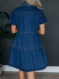 Button Up Short Sleeve Denim Dress