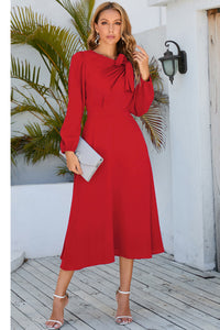 Womens Twisted Long Sleeve Midi Dress, Work Dresses for Ladies Casual and Evening Wear