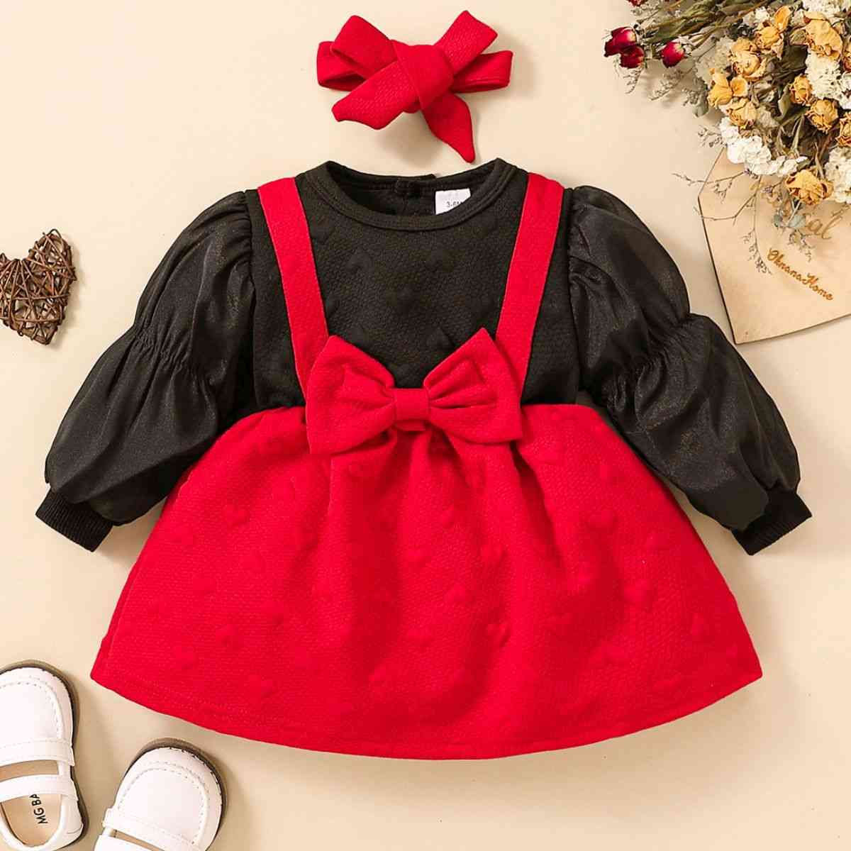 Baby Girl Two-Tone Bow Detail Long Sleeve Dress Baby Fashion and Gifts