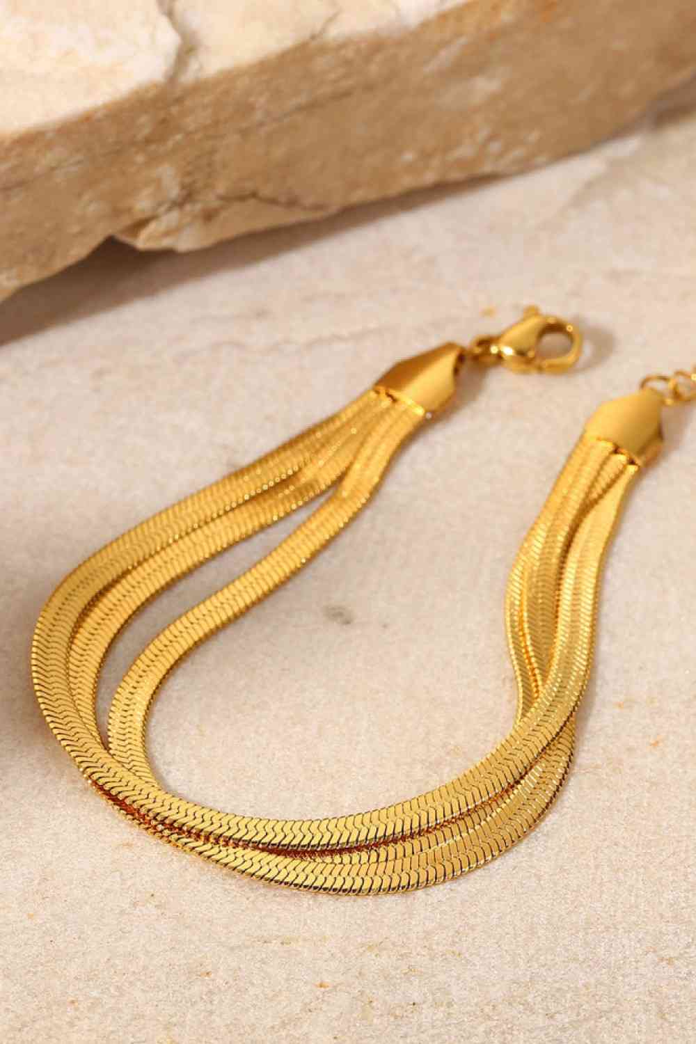 Herringbone Layered Bracelet Triple-Layered Snake Chain Flat Chain 18K Gold Plated Bracelets