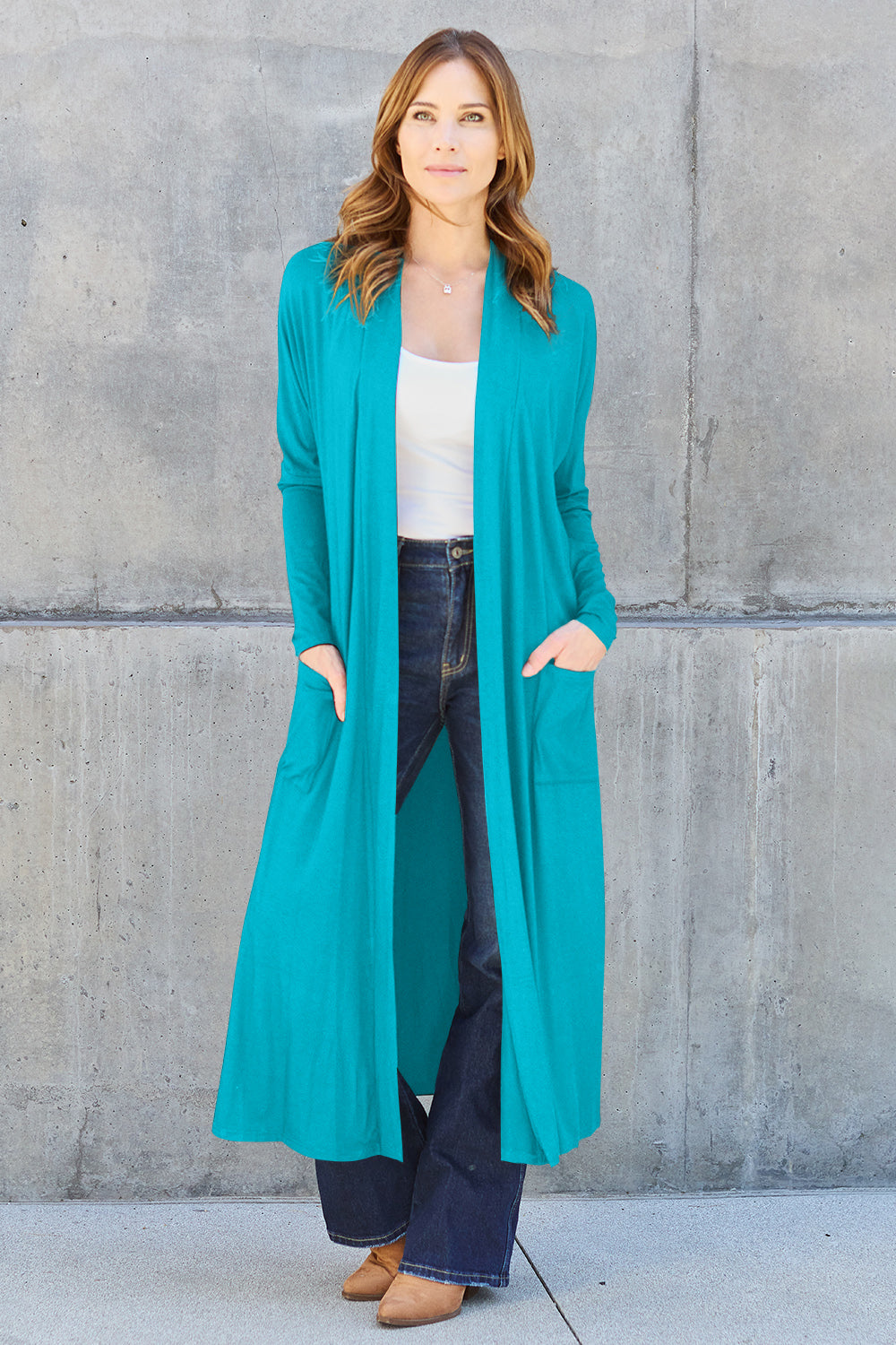 Open Front Sweater Long Sleeve Maxi Cardigan with Pockets Petite and Plus Size Fashion